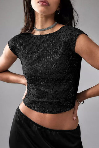 Backless Sequin Crop Top