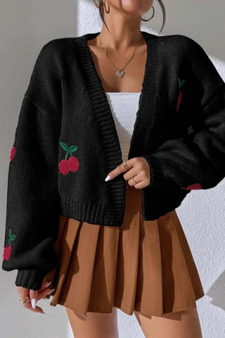 Cherry Motif Cropped Cardigan
