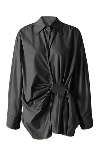 Draped Lapel Long Sleeve Blouse