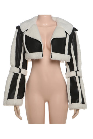 Cropped Shearling Trim Jacket