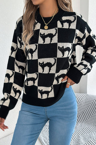 Smiley Face Checkered Sweater