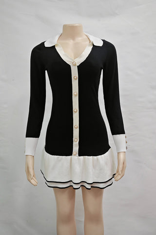 Button-Front Casual Dress with Contrast Trim
