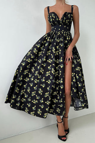 Strawberry Print Smocked Maxi Dress