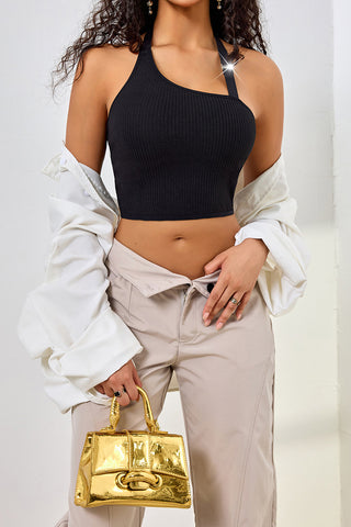 Asymmetric Strap Ribbed Crop Top