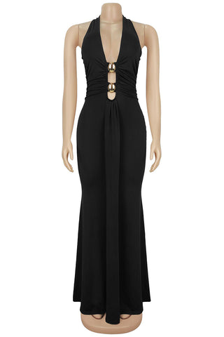 Halter Neck Evening Gown with Cutout Details