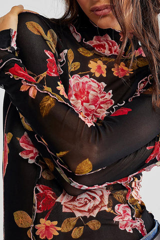 Floral Mesh Long Sleeve Blouse