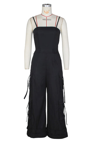 Wide-Leg Cargo Jumpsuit with Straps