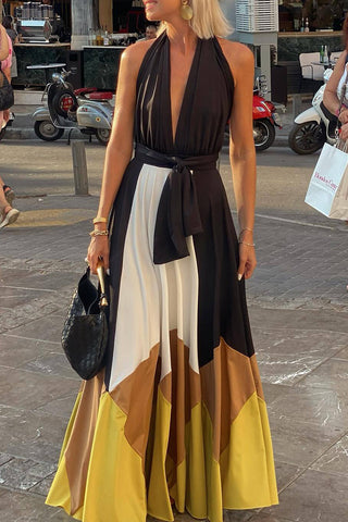 Halter Maxi Colorblock Dress