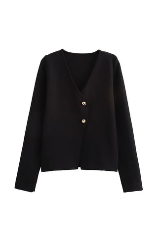 Button-Accent V-Neck Cardigan