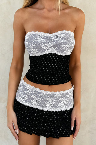 Lace-Trimmed Pleated Skirt Set