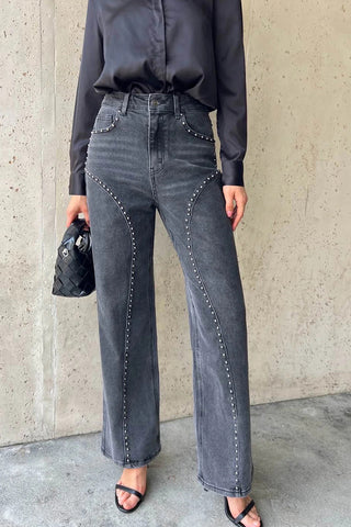 Studded Straight-Leg Jeans