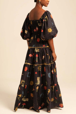 Balloon Sleeve Tiered Maxi Dress