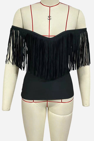 Fringe-Detail Off-Shoulder Tank Top