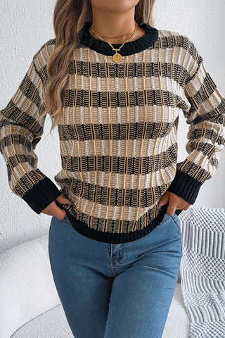 Striped Knit Sweater with Ribbed Trim