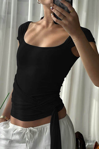 Sheer Sleeve Wrap Tank Top