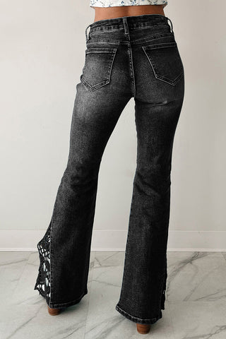High-Waist Flare Jeans with Lace Hem