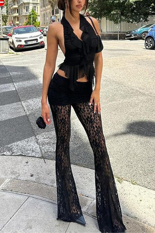 Lace Overlay Casual Pants