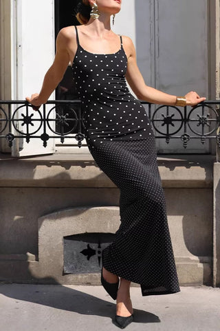 Spaghetti-Strap Polka Dot Maxi Dress