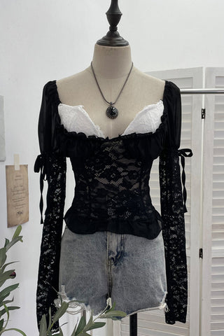 Lace Overlay Long-Sleeve Camisole