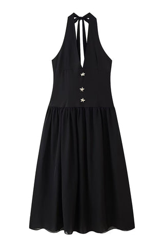 Halter Button-Accent Casual Dress