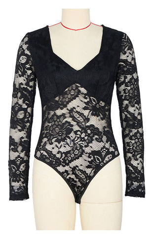 Lace Long Sleeve V-Neck Bodysuit