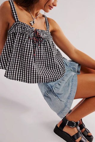 Gingham Tie-Front Tank