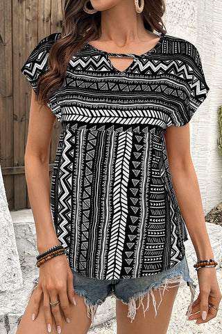 Geometric Print Keyhole T-Shirt