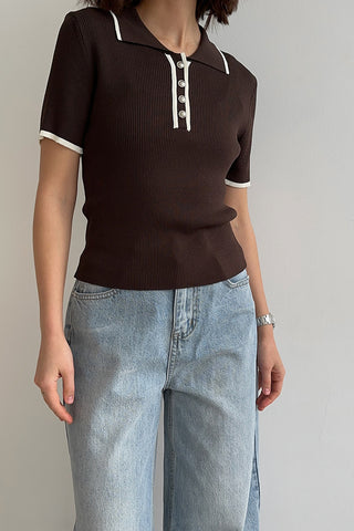 Polo-Collar Button-Up T-Shirt