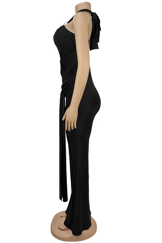 Halter Neck Keyhole Jumpsuit with Draped Waist