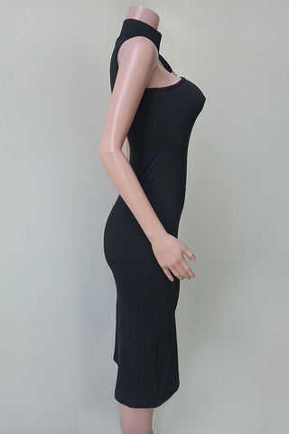 Asymmetric Halter Midi Dress