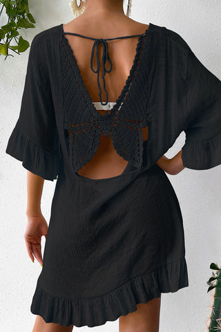 Breezy V-Neck Ruffle Hem Cover-Up