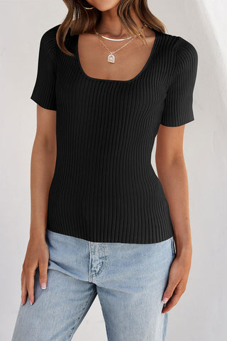 Square Neck Ribbed Fitted Top