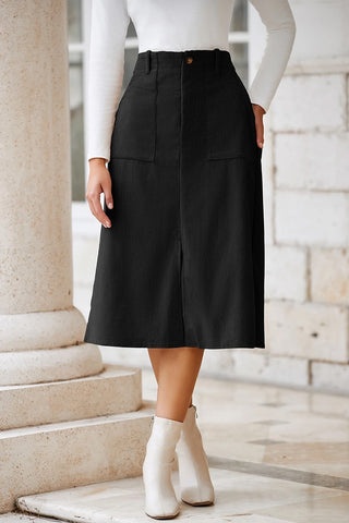 Front Slit High Waist Midi Skirt