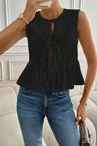 Textured Tie-Front Peplum Tank