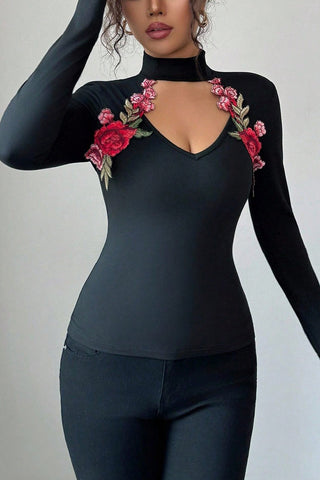 Floral High-Neck T-Shirt