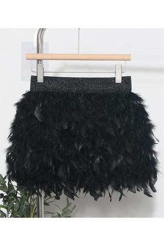 Feathered Mini Skirt with Glitter Waistband