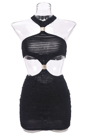 Textured Halter Cut-Out Mini Dress