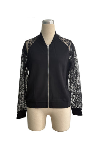 Lace-Accent Zip-Up Jacket