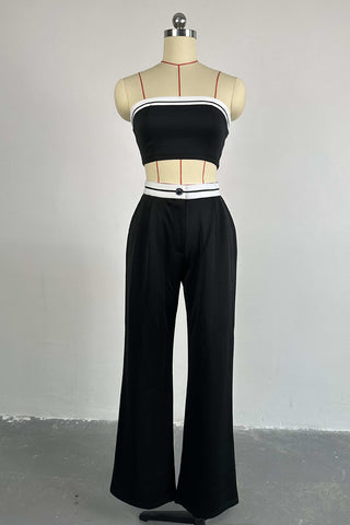 Strapless Crop Top and Wide-Leg Pants Set