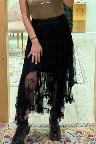 Asymmetric Mesh Midi Skirt