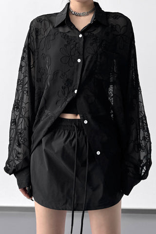 Sheer Floral Button Blouse