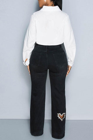 Heart Patch Wide-Leg Denim Pants