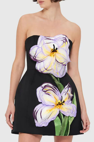 Strapless Floral Embellished Dress