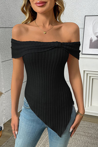 Off-Shoulder Ribbed T-Shirt