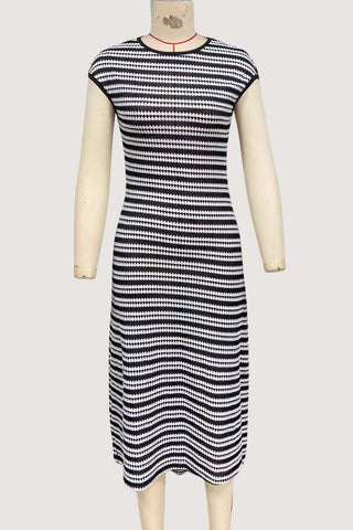 Striped Knit Casual Midi Dress