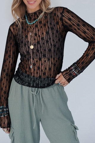 Sheer Lace Long Sleeve Top