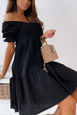 Off-Shoulder Smocked Casual Dress