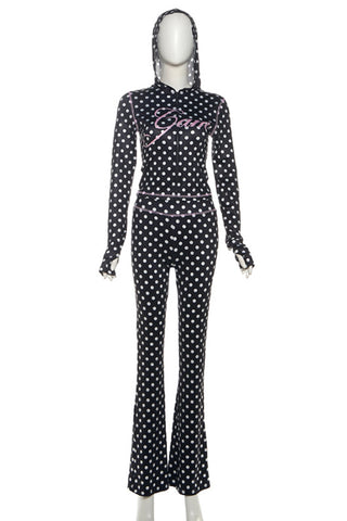 Polka Dot Hooded Pants Set