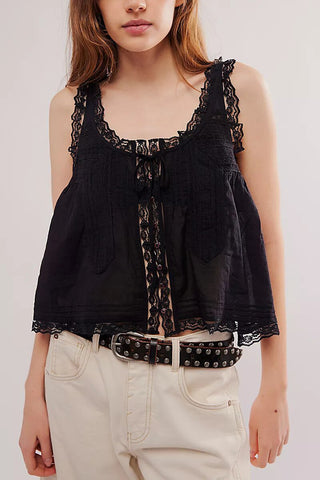 Lace-Trimmed Button-Front Tank
