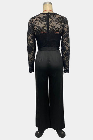 Lace Long-Sleeve Belted Jumpsuit